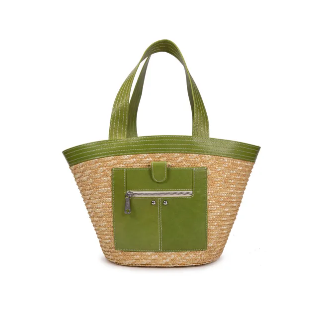 kate-lee-panier-madeleine-sac-cabas-vert-paille-vachette image 1