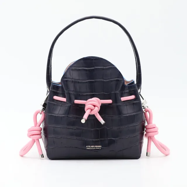 atelier-penso-mini-bucket-sac-seau-cuir-croco-marine-orange-corde image 1