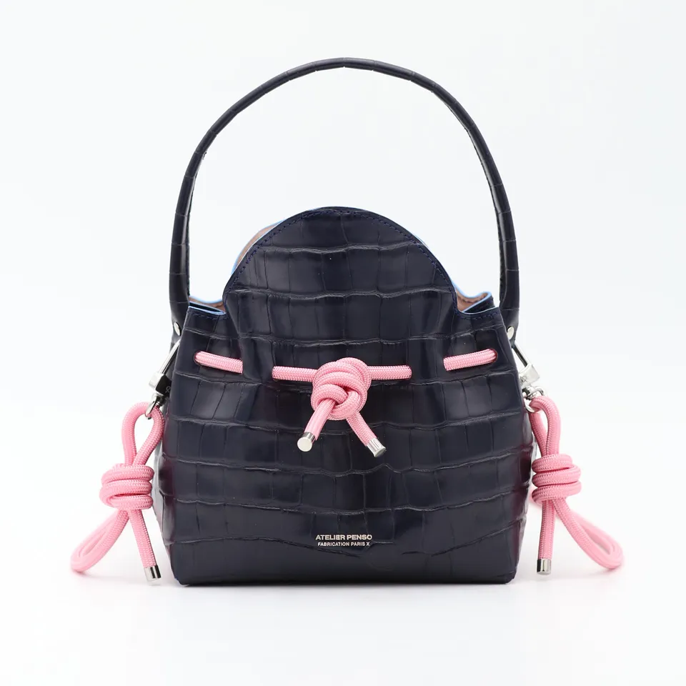 atelier-penso-mini-bucket-sac-seau-cuir-croco-marine-orange-corde image 1