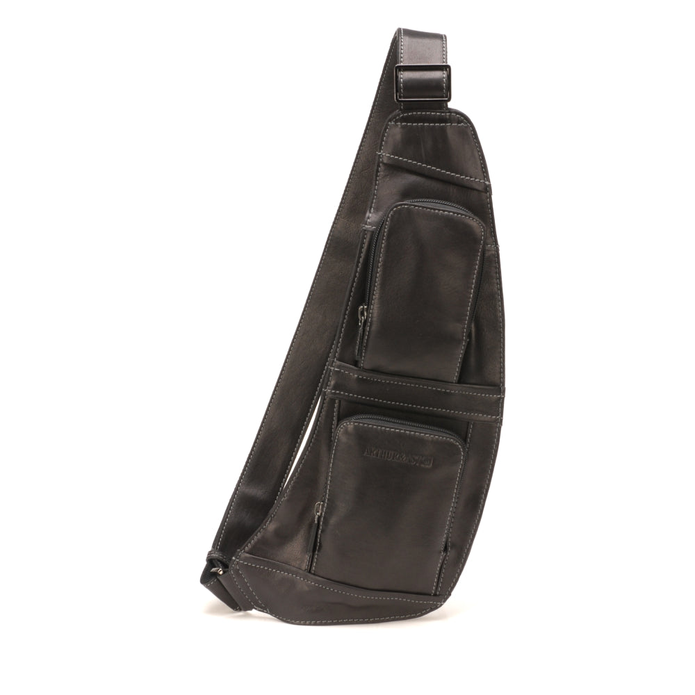 arthur-et-aston-pablo-body-bag-cuir-noir-fil-noir image 2
