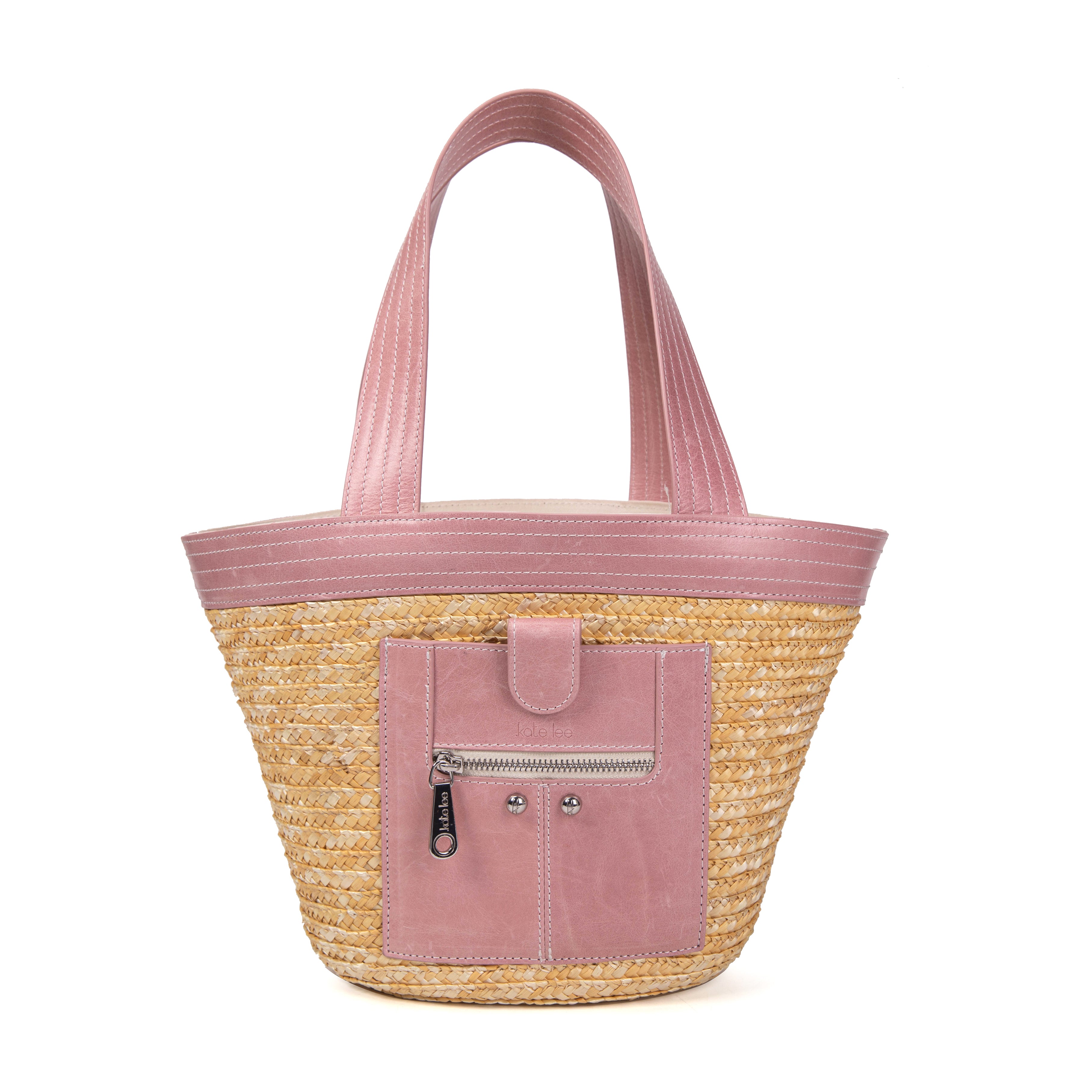 kate-lee-madeleine-m-panier-paille-vachette-rose-38-cm image 1