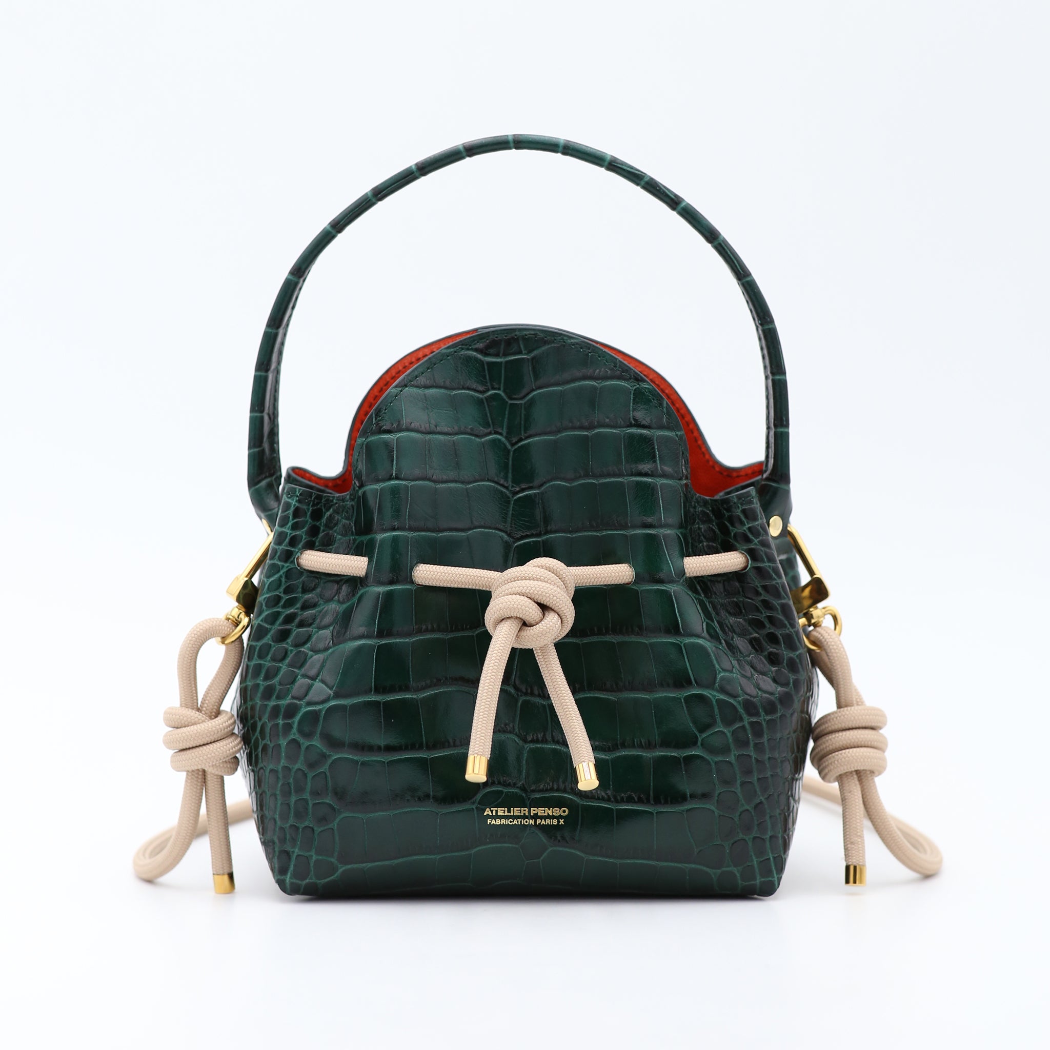 atelier-penso-mini-bucket-sac-seau-cuir-croco-emeraude-terracotta image 1
