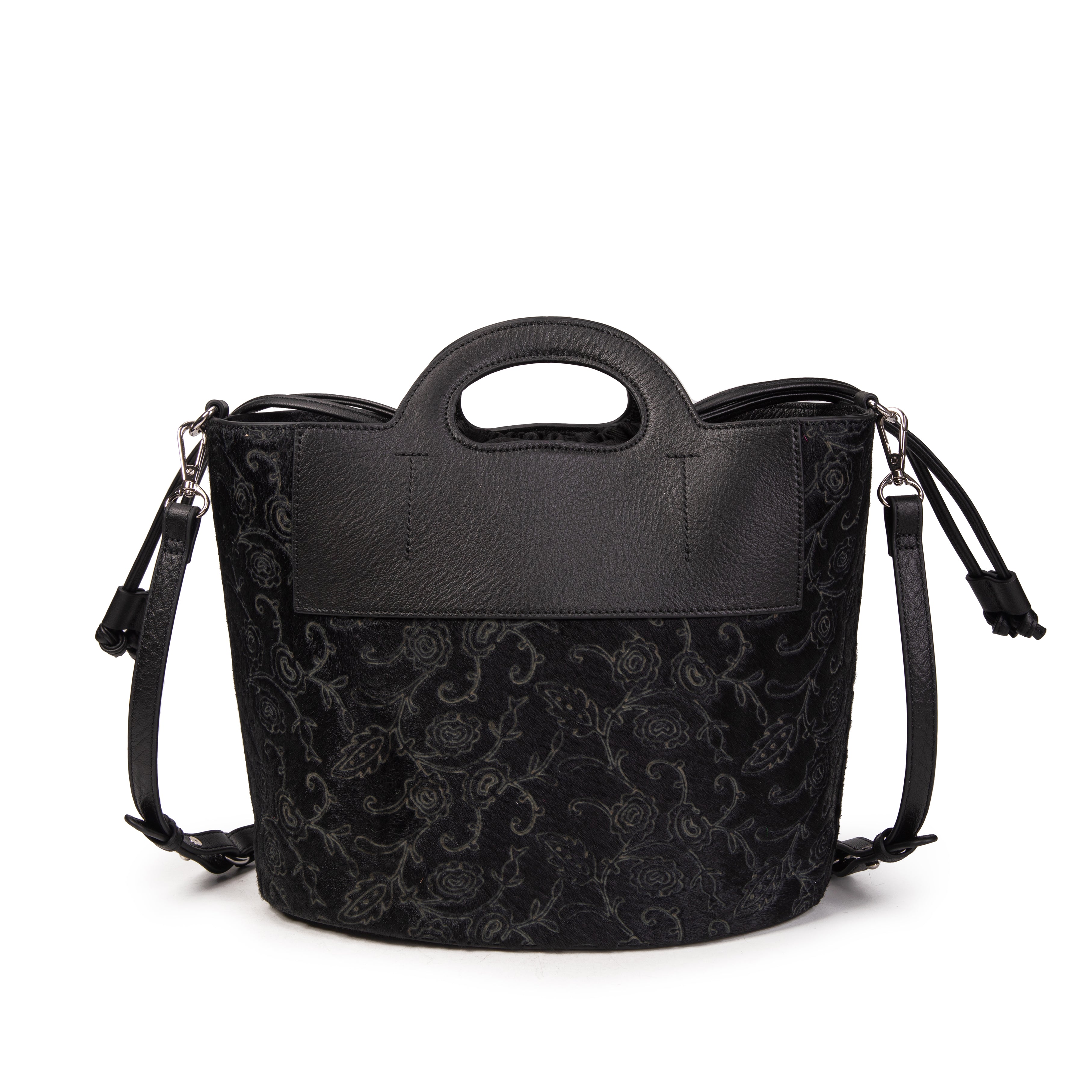 kate-lee-st-tropez-sac-seau-cuir-noir-fleurs image 4
