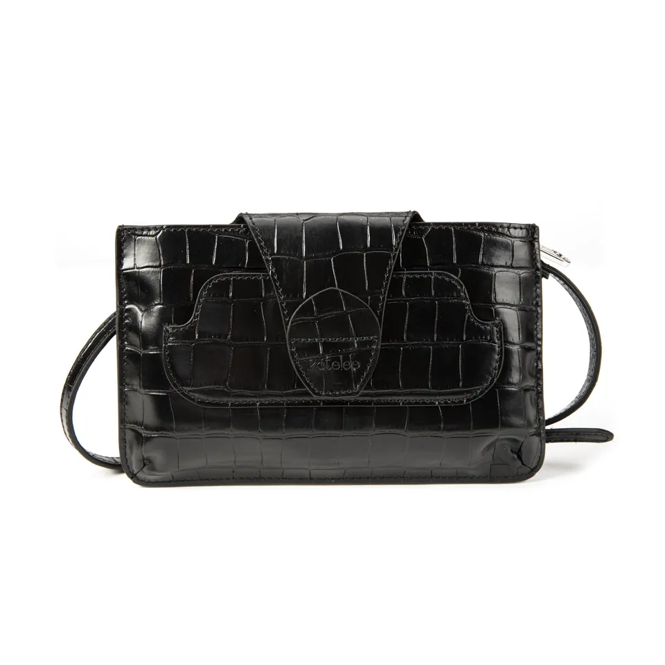 kate-lee-pochette-lp-cuir-vachette-croco-noir-bandouli-re image 1