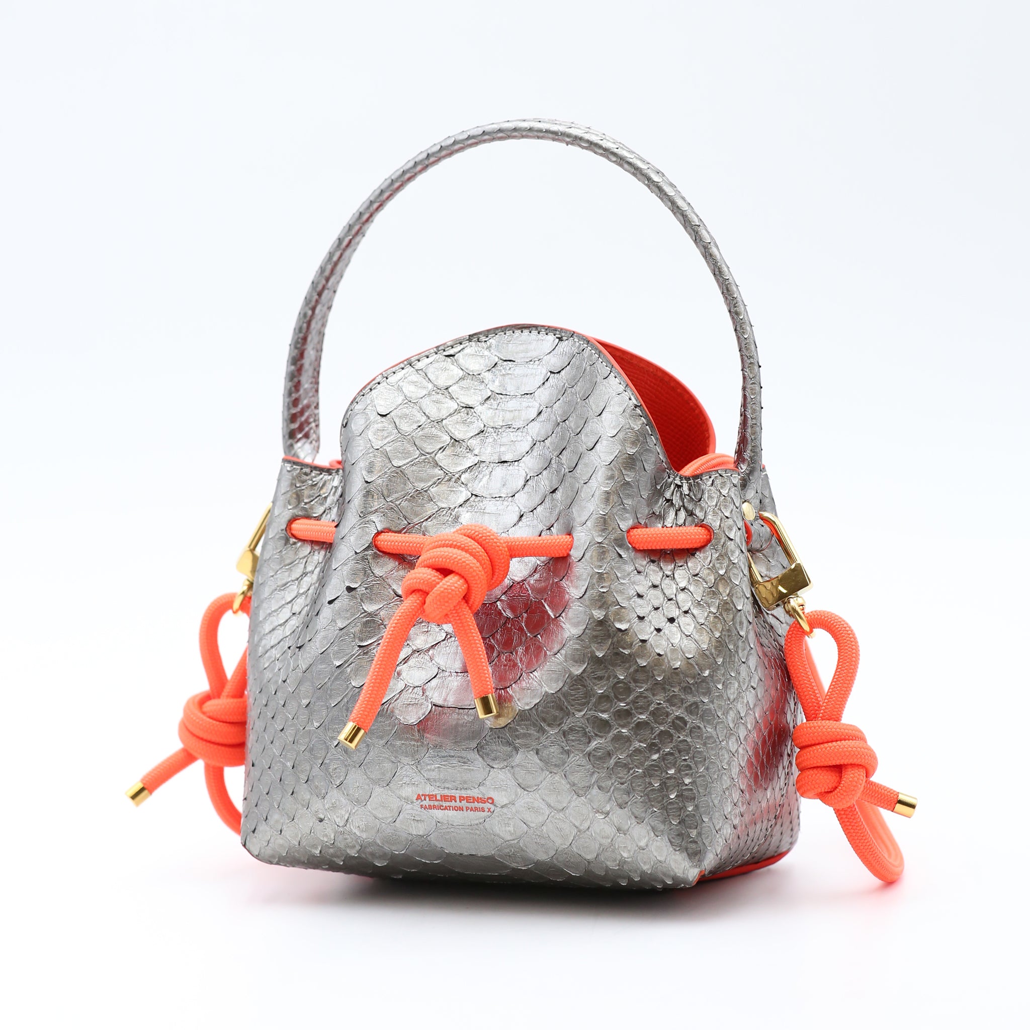 atelier-penso-mini-bucket-sac-seau-cuir-python-silver-magma image 2